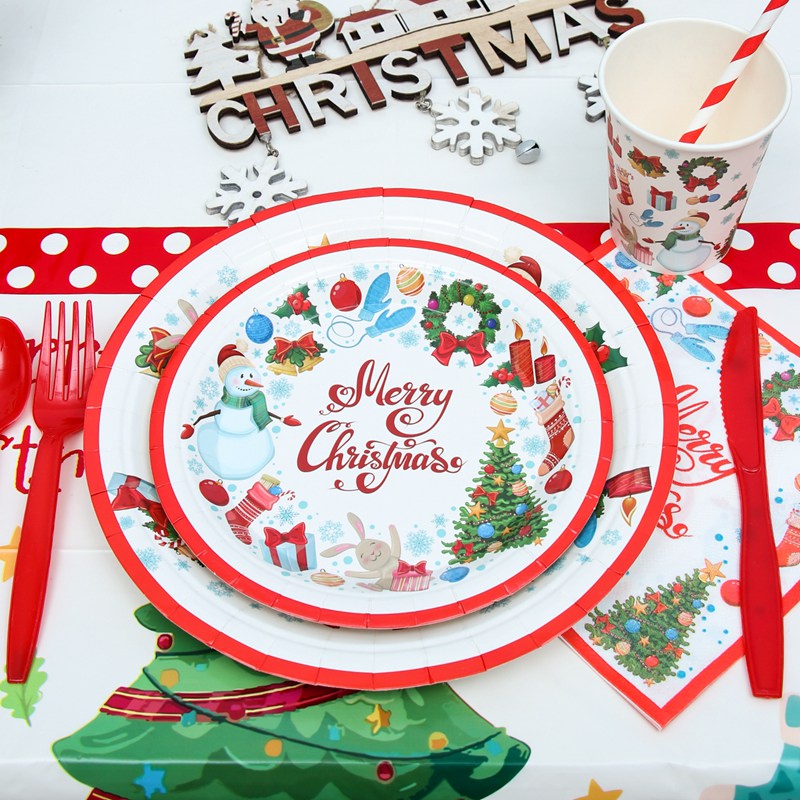 Bộ Đồ Dùng Ăn Uống Bằng Nhựa Họa Tiết Ông Già Noel Tuần Lộc Dùng Một Lần Trang Trí Giáng Sinh Năm Mới 2023