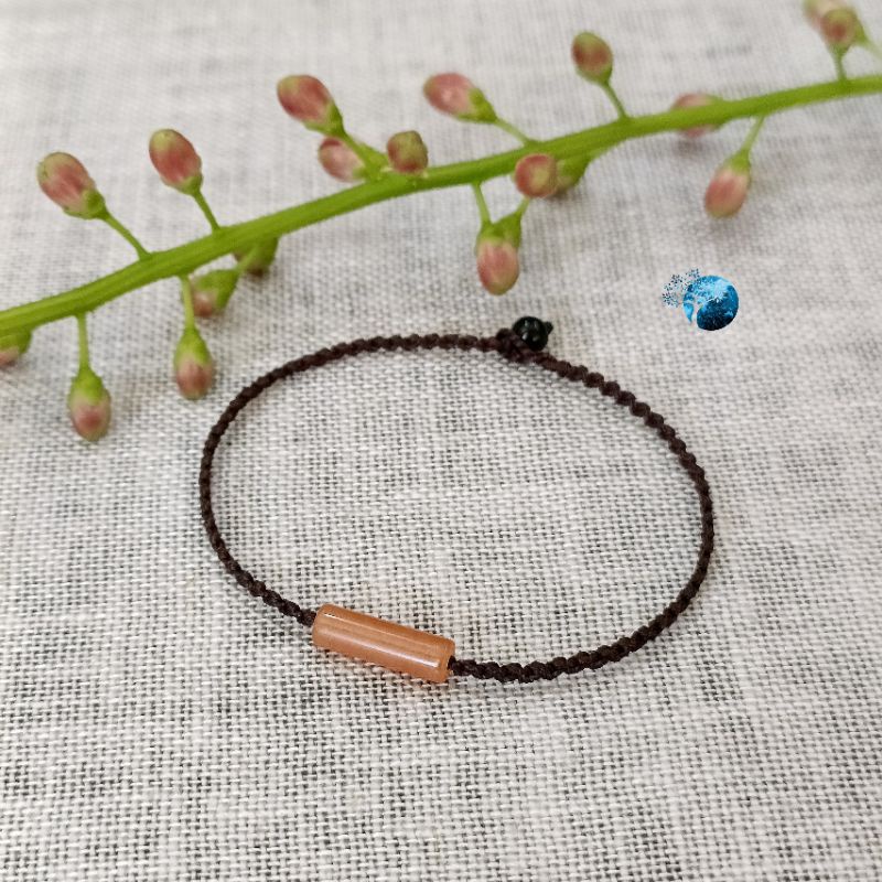 Vòng tay tết dây lu thống đá aventurine cam