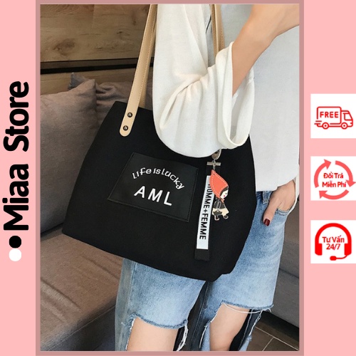 Túi vải đeo chéo vai nữ AML phong cách Hàn Quốc, Túi vải size lớn đeo chéo-AML