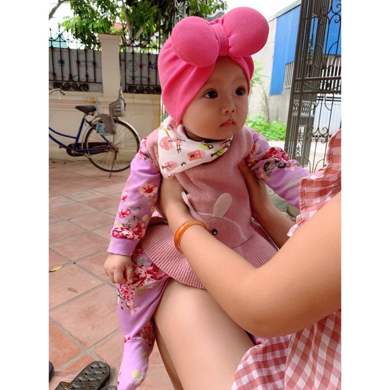 Mũ turban cho bé gái nơ phồng xinh xắn