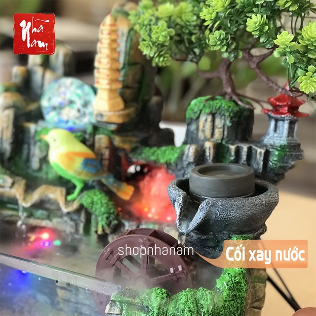 Thác nước phong thuỷ tiểu cảnh non bộ bể cá phong thủy để bàn mini có phun sương