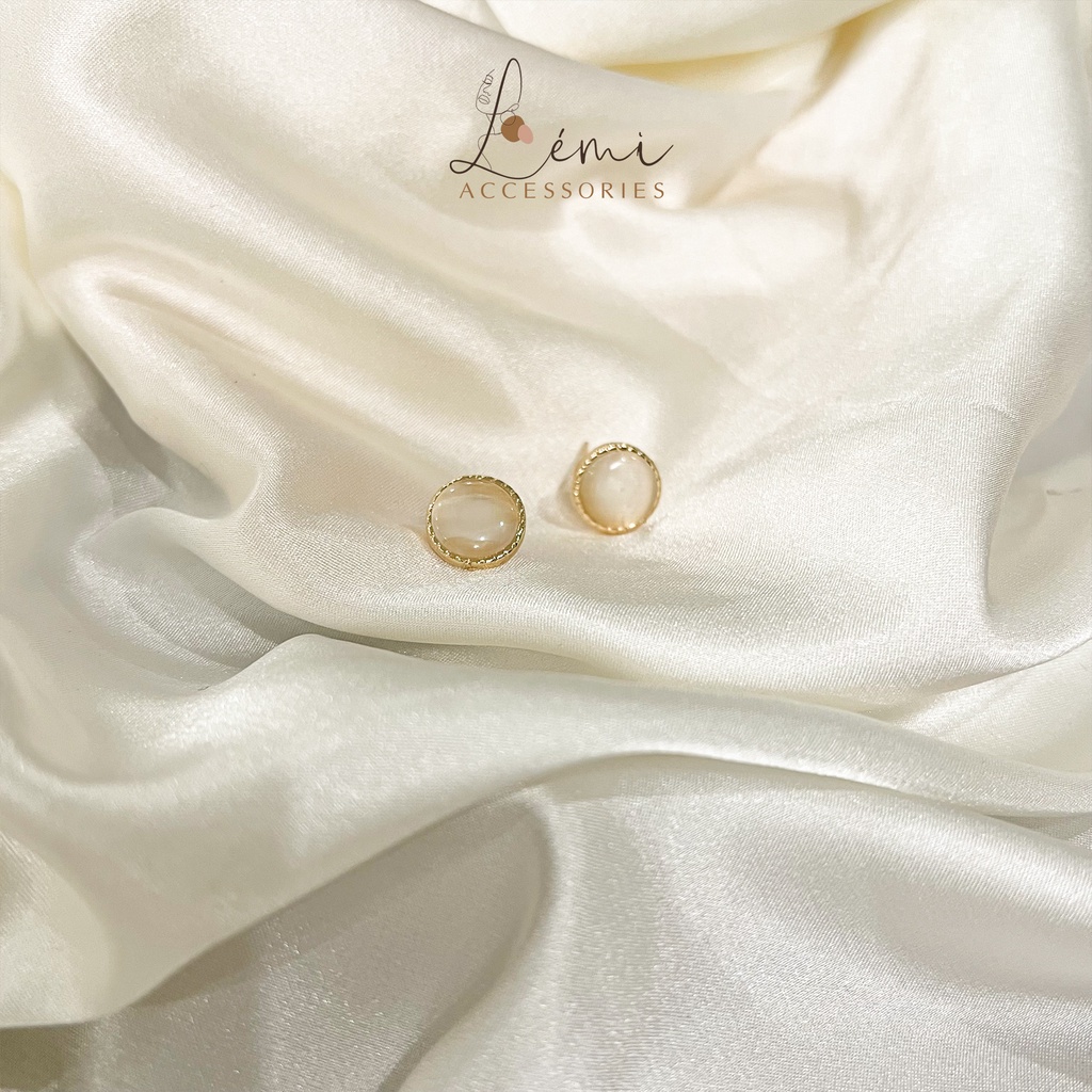 Bông tai đính đá hình tròn Lémi đơn giản nhỏ gọn bền màu thời trang Hàn Quốc Lemi accessories