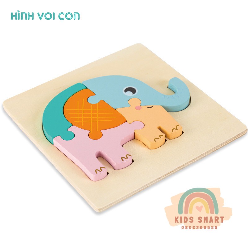 Đồ Chơi Xếp Hình Gỗ 3D - Giúp Bé Nhận Biết Con Vật, Phương Tiện, Màu Sắc