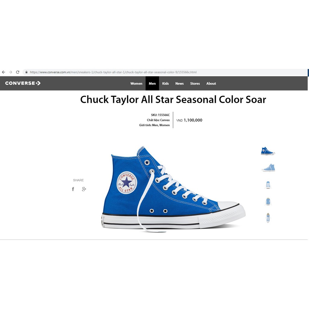 Converse Seasonal Blue giày vải chính hãng 155566c mới 100% full box