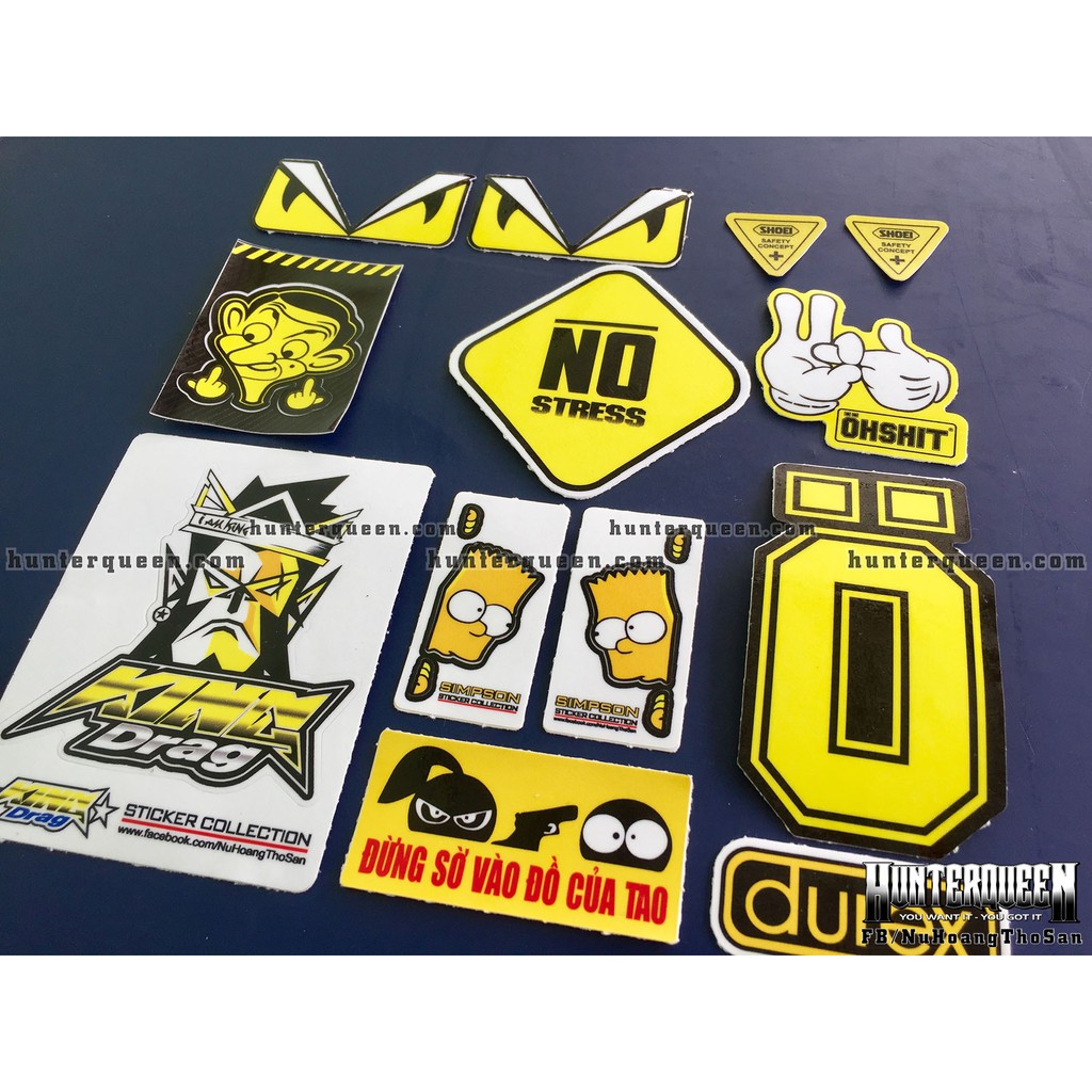 Bộ 13 logo vàng trắng, decal dán xe máy, nón bảo hiểm... Sticker chống nước, bền màu. Hình dán chống nước