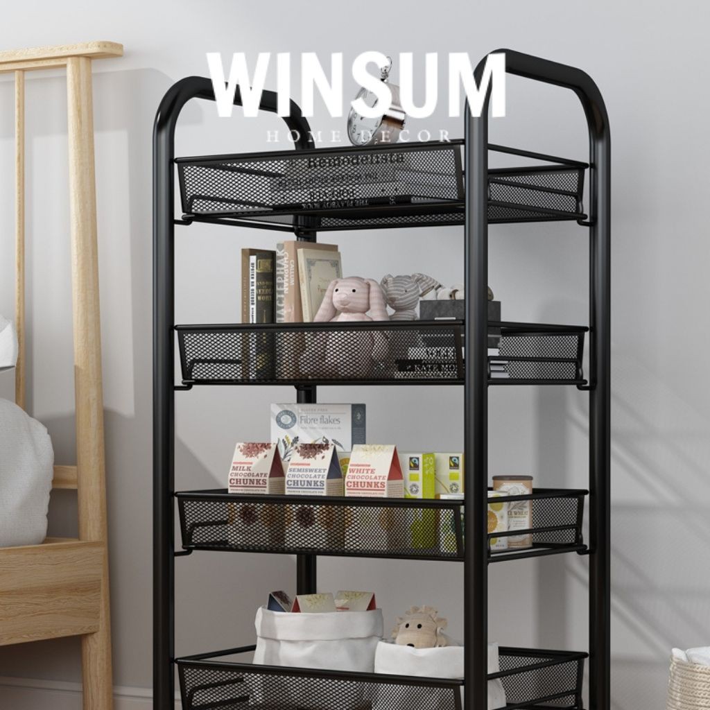 Kệ sắt 3 tầng đựng đồ nhà bếp, trang trí phòng có bánh xe di chuyển được - Winsum.decor