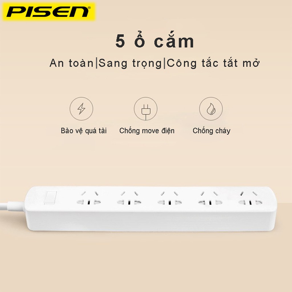 Ổ cắm điện đa năng thông minh Pisen 005(EP) (5 USB) 1,8 met