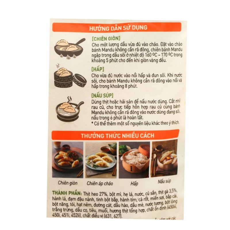 BÁNH XẾP MANDU BIBIGO NHÂN THỊT/THỊT BẮP/ HẢI SẢN