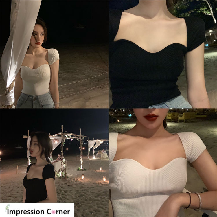 Áo cúp ngực màu trơn thiết kế ngắn tay gợi cảm cho nữ thời trang 2020