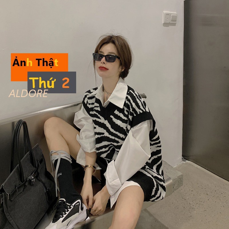 Áo gile len nữ ngựa vằn ảnh thật