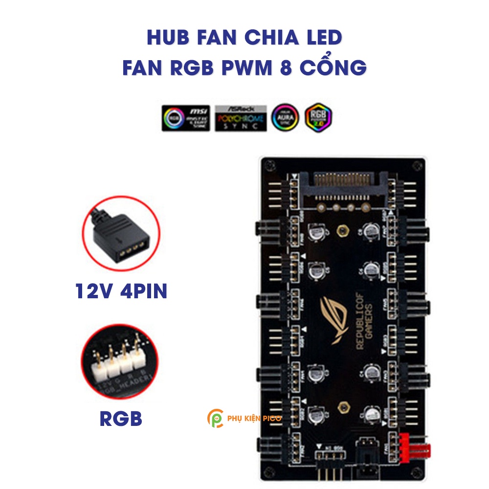 Bộ chia quạt Masterfan PWM Hub chính hãng Cooler Master 10 chân cắm 4 pin, hỗ trợ điều tốc, nguồn SATA