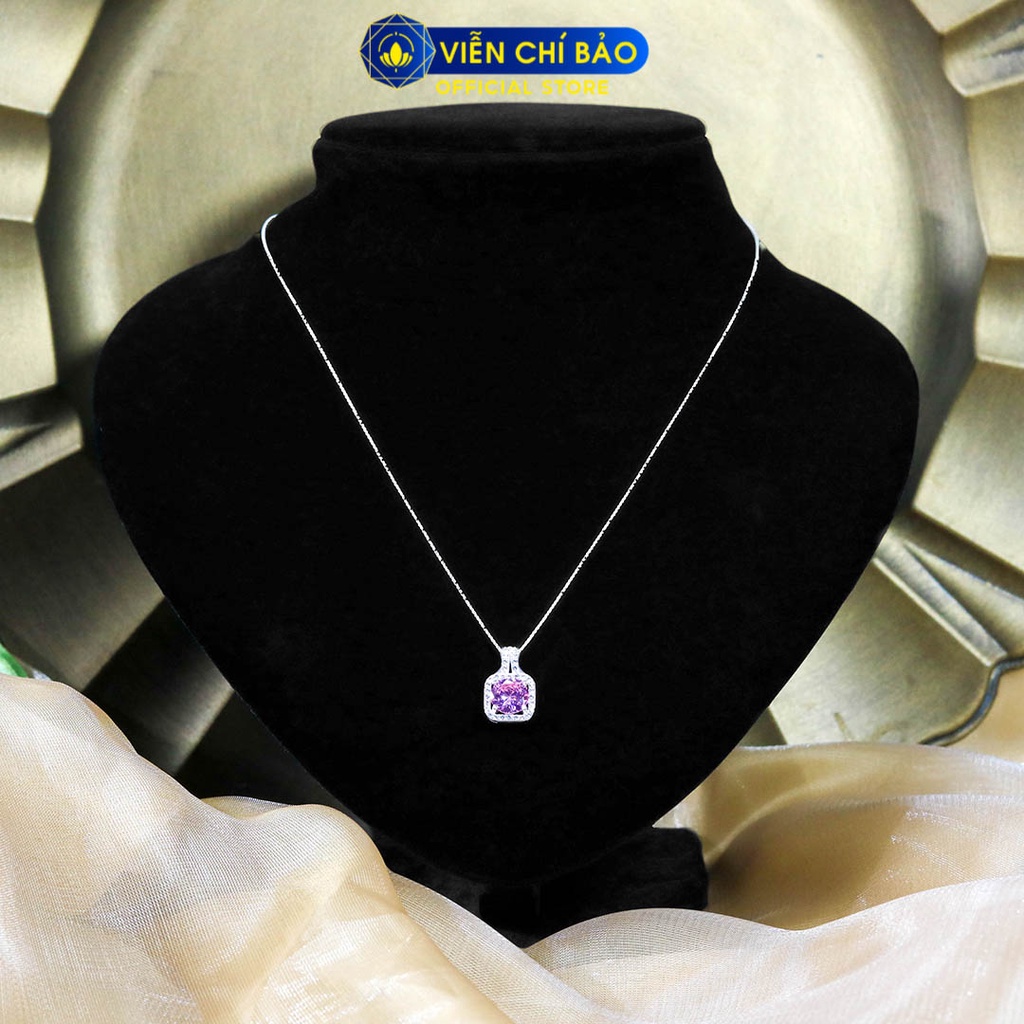 Dây chuyền bạc nữ đá vuông nhiều màu chất liệu bạc 925 thời trang phụ kiện trang sức Viễn Chí Bảo D400779