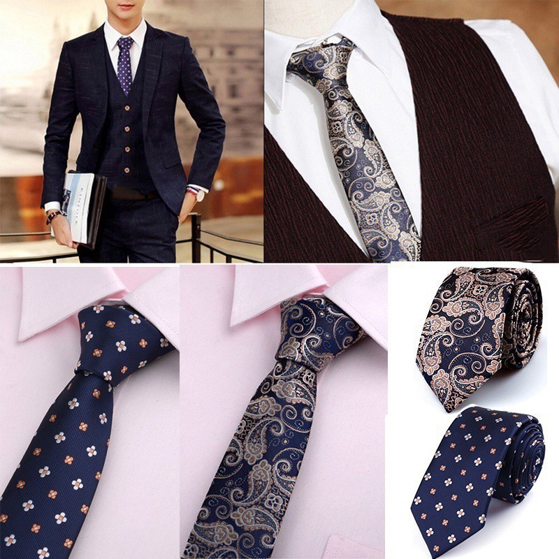 Cà vạt thời trang họa tiết hoa cá tính thanh lịch dành cho nam 6cm