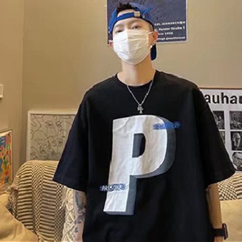 Áo Thun Dáng Rộng In Chữ Phong Cách Hip Hop Đường Phố Hàn Quốc Thời Trang Mùa Hè Cho Nam Cỡ M-5XL