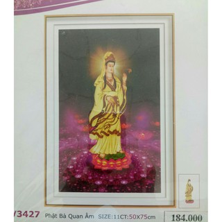 Tranh thêu mẹ quan âm, kích thước 50 x 75