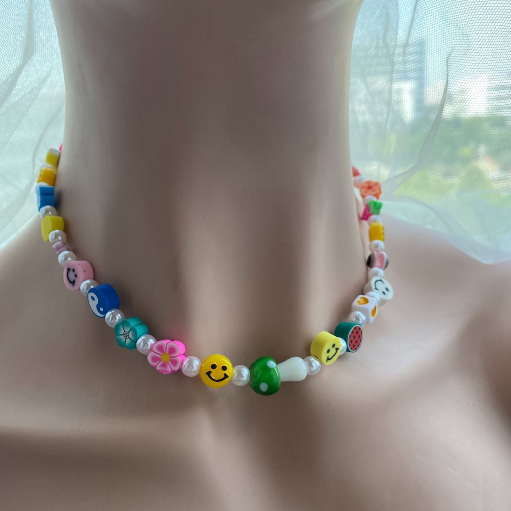 Vòng cổ Chuỗi Hạt Ngọc Trai Mềm Hình Nấm Mặt Cười Dễ Thương