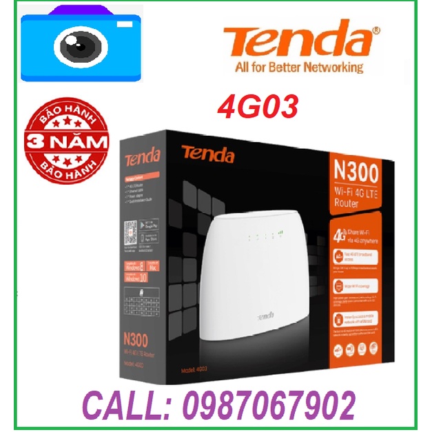 Bộ Phát WIFI 4G/ 3G LTE - TENDA 4G03 (1 Cổng LAN + 1 LAN) - MIXIE (3 Cổng Lan + 1 Cổng WAN) 4 Râu (Anten) - Chính Hãng