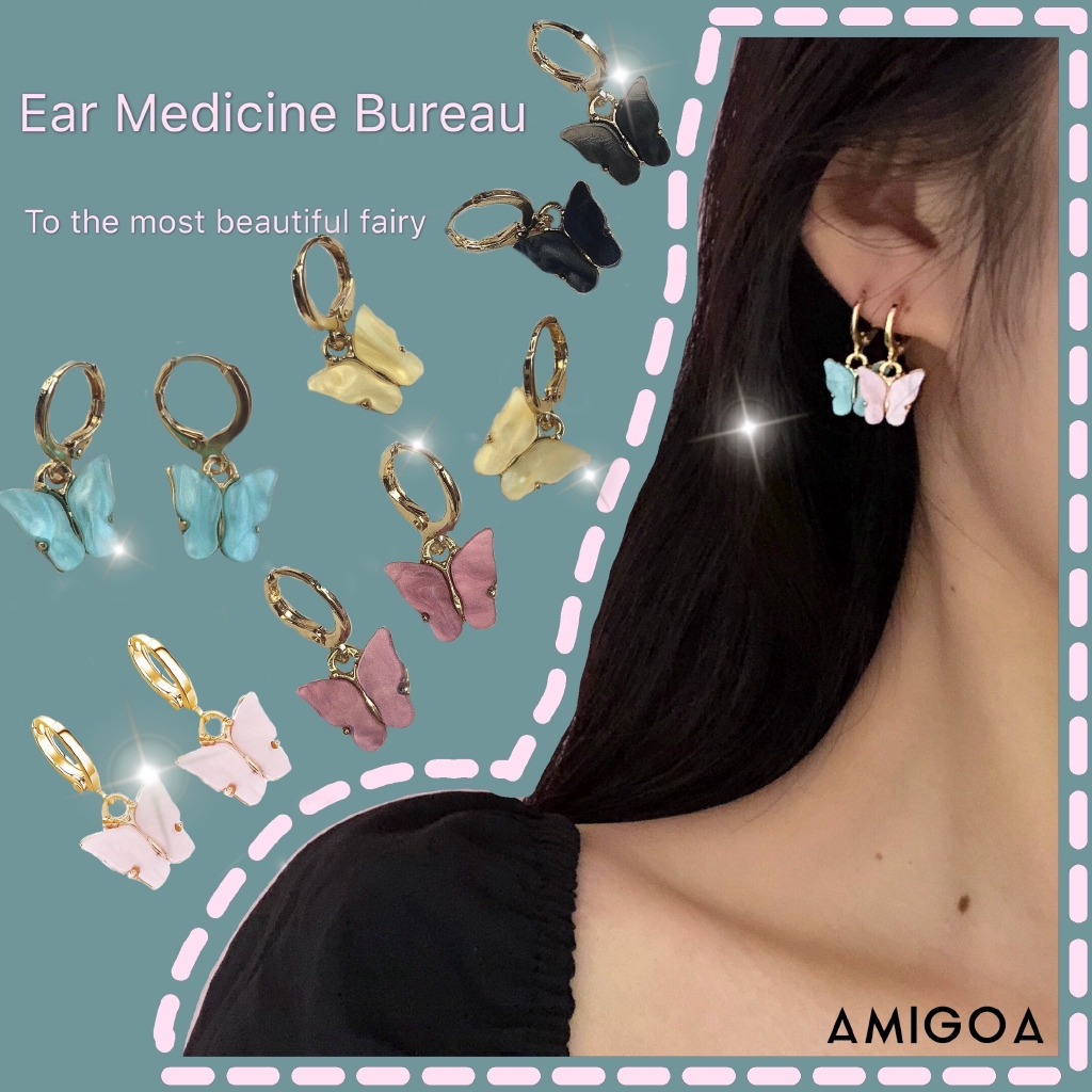 Khuyên tai mặt hình bướm tùy chọn màu sắc phong cách Hàn Quốc
