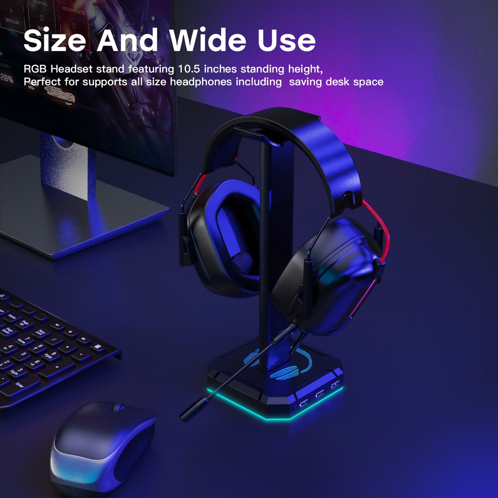 [Có 2 Màu] Kệ Đỡ Treo Tai Nghe PC Gaming Có LED RGB, Chân Đế Chắc Chắn Chống Trơn Trượt, Jack Cắm USB.