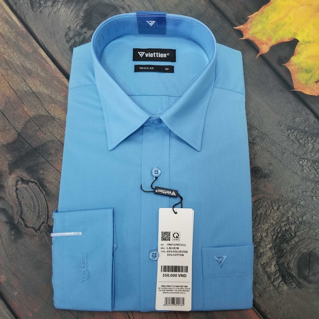 Aó sơ mi nam dài tay Việt Tiến màu xanh biển , chính hãng , cao cấp – form suông  REGULAR- tà bầu . SHOP HỨA