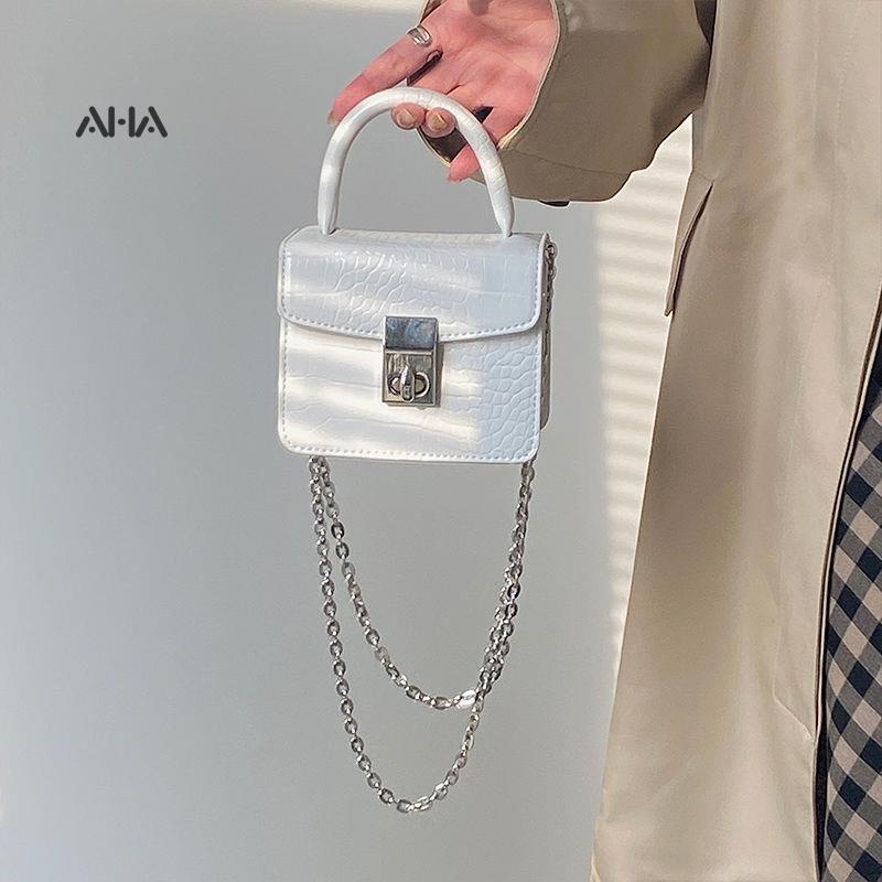 AHA OFFICIAL Túi Xách Đeo Vai Hình Vuông Cỡ Nhỏ Vân Da Cá Sấu Thời Trang Cao Cấp
