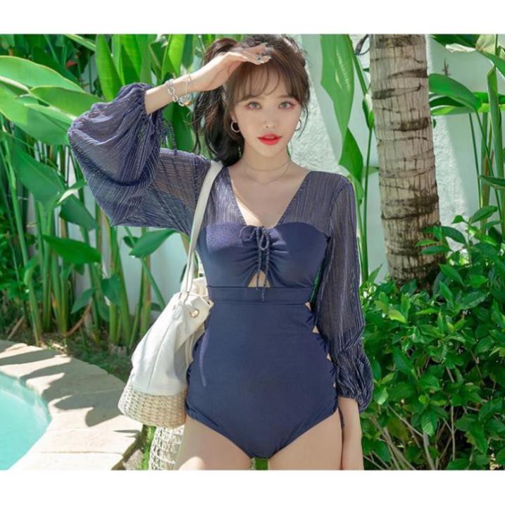 Đồ bơi nữ kín đáo dài tay 💝QUEEN BIKINI💝 Bikini 1 mảnh liền thân tím Quảng châu đi biển BIK007  ྇  ྇