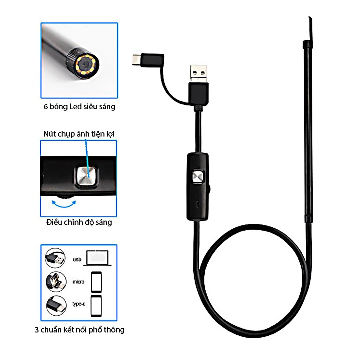 Camera nội soi tai đi kèm bộ đầu lấy ráy tai (Lưu ý Không bảo hành, không đổi trả)