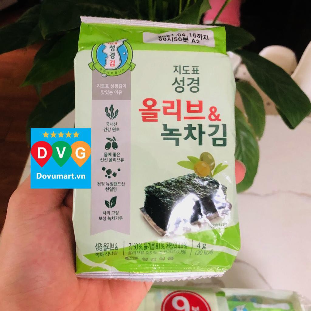 Lá Kim Ăn Liền Vị Trà Xanh Và Oliu Hàn Quốc Sung Gyung 36g
