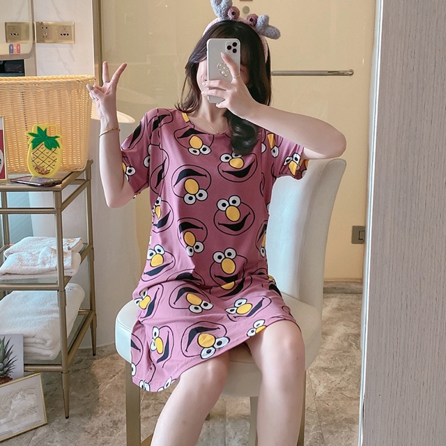 Đầm mặc nhà dễ thương chất thun cotton 4 chiều mịn mát thấm hút mồ hôi, có Bigsize, Ship hoả tốc 30’