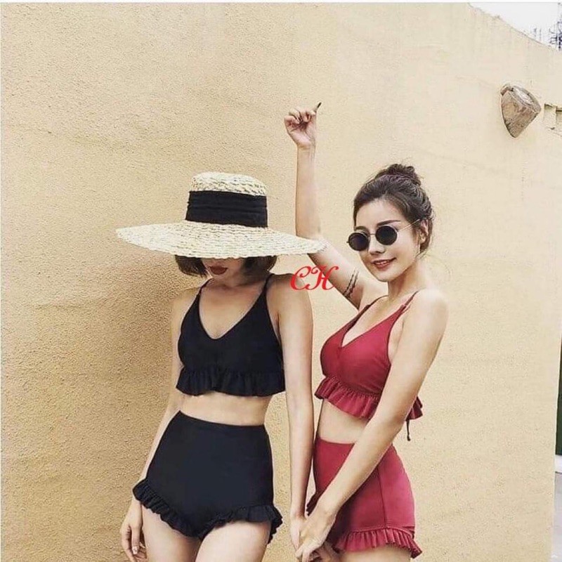 [Mã WASTHIT giảm 15% tối đa 30K đơn 99K] Sét bikini rua bèo áo dây có độn ngực COH588