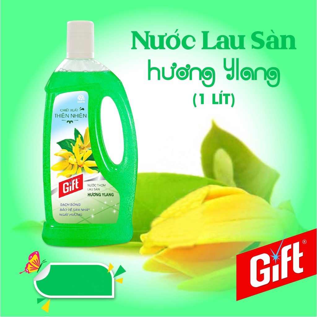 Lau sàn Gift Ylang tinh dầu 1 Lít lau sàn/nền gạch/đá/gỗ chống trơn trượt thơm lâu khử mùi đuổi muỗi