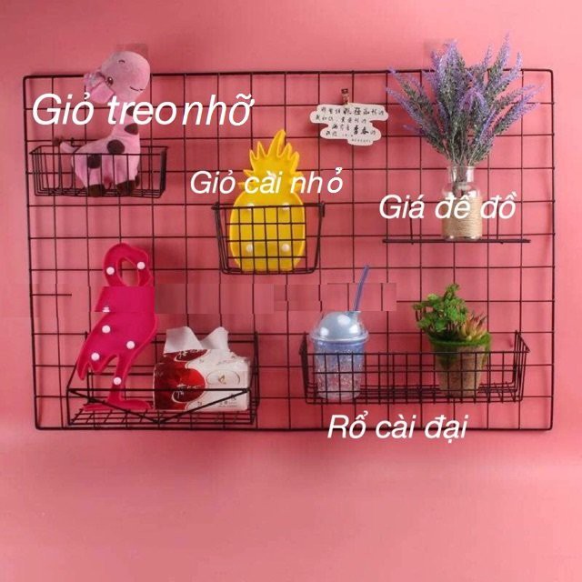 Combo Tấm Lưới sắt, Giỏ Sắt Trang Trí Kèm Phụ Kiện Treo Ảnh Decor Nhà Cửa