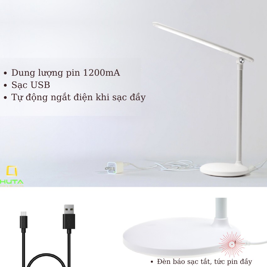 Đèn Bàn Làm Việc Cao Cấp, Tăng Giảm Màu Sắc, Ánh Sáng, Bóng Led, Pin Sạc Tích Điện, Dùng Làm Đèn Học - HUTA Shop