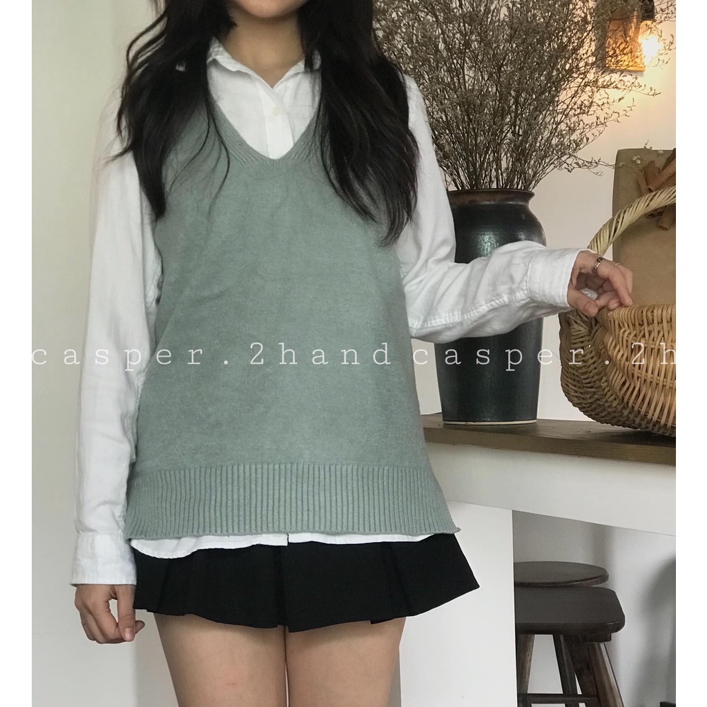 Áo gile len xanh ngọc trơn