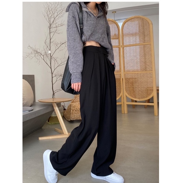 Quần dài ống rộng lưng cao phong cách thu 2021 cho phái nữ