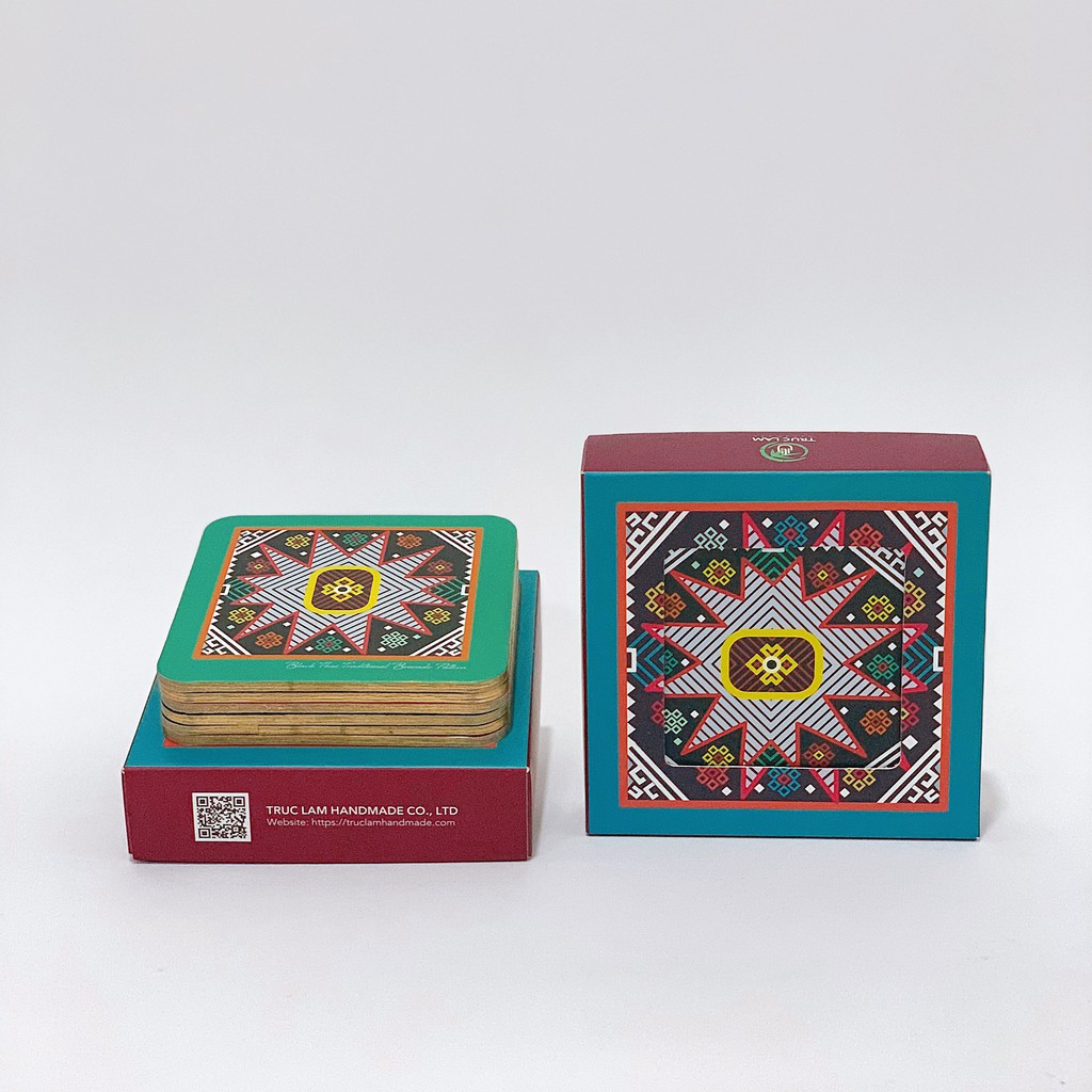 Bộ Lót Ly Lót Cốc Giấy Ép Cán Lụa 6 Chiếc In Hình Chủ Đề Hoa Văn Dân Tộc - Trúc Lâm Handmade