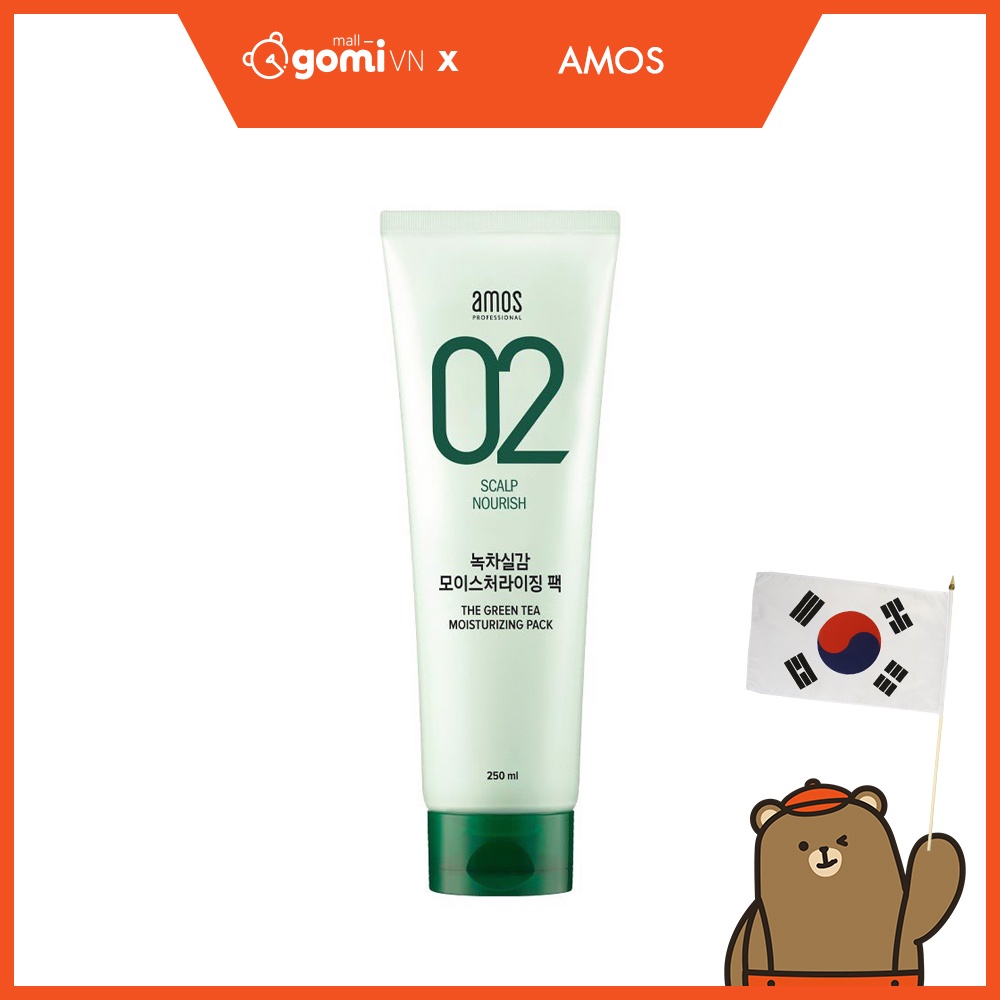 Kem Ủ Tóc Trà Xanh Dưỡng Ẩm AMOS PROFESSIONAL The Greentea Moisturizing Pack 250ml GomiMall