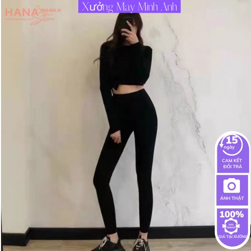 Quần Legging dài nữ cạp cao nâng mông vải cotton dày mỏng quần tregging nữ trơn ôm tập gym yoga ở nhà 505