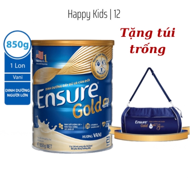 [Tặng túi thể thao Ensure] Sữa bột Ensure Gold Vani(HMB) 850g date 2/2024