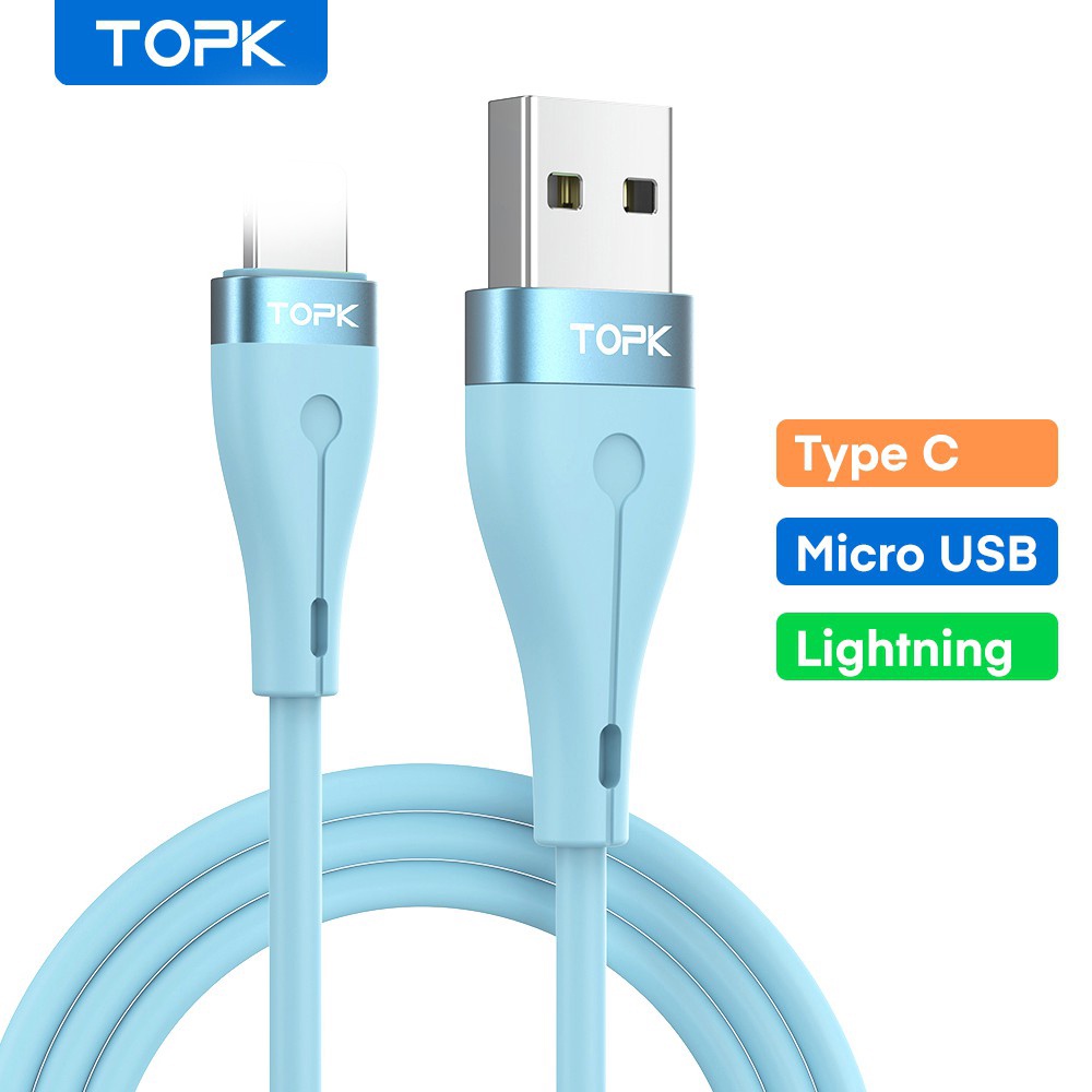 Cáp Sạc TOPK AN46 IPMicro USB Type C TPE Silicone Dẻo Chống Đứt Gãy-Bảo Hành 1 Tháng