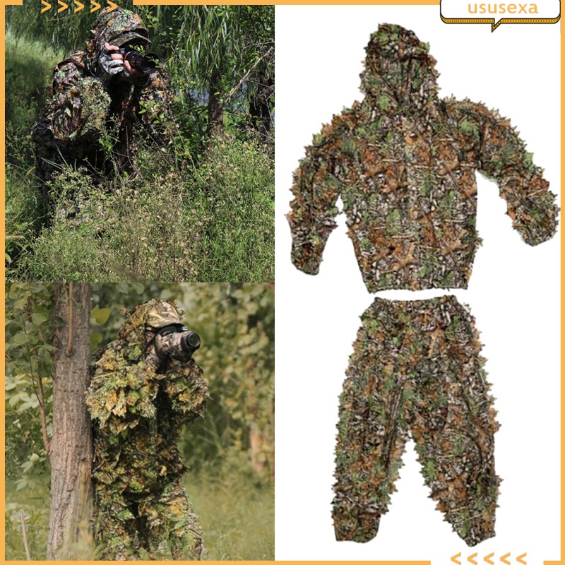Bộ Đồ Rằn Ri 3D Nhẹ Nhàng Thoáng Khí Có Mũ Trùm Đầu Đi Săn Bắn Thu Âm Thanh Mềm Mại / Chụp Ảnh Wildlife Hoang Dã
