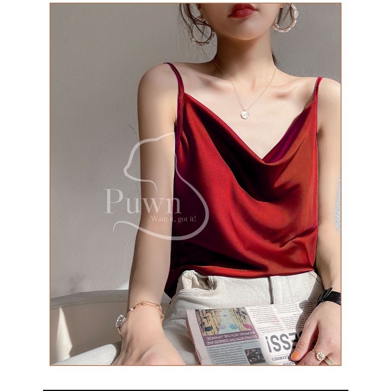 Áo lụa hai dây cổ đổ basic nhẹ nhàng nữ tính thanh lịch quyến rũ Puwn Shop