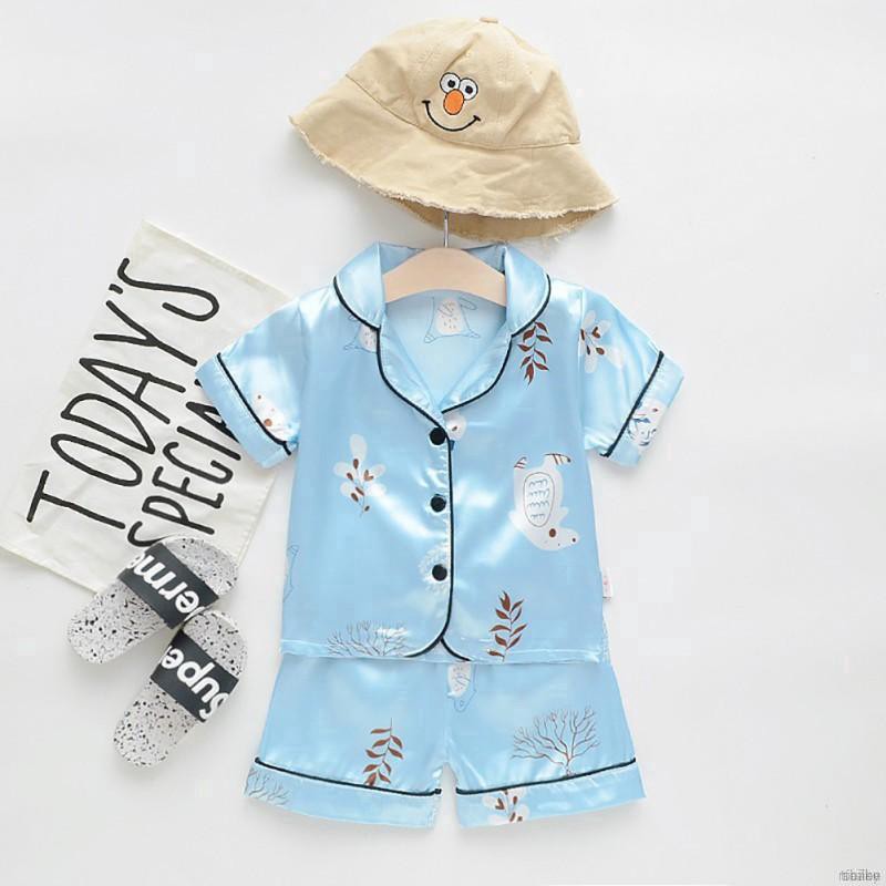 ruiaike  Baby Kids Boys Girls Cartoon Sleepwear Set Short Sleeve Blouse Tops + Shorts 2pcs Pajamas Suits