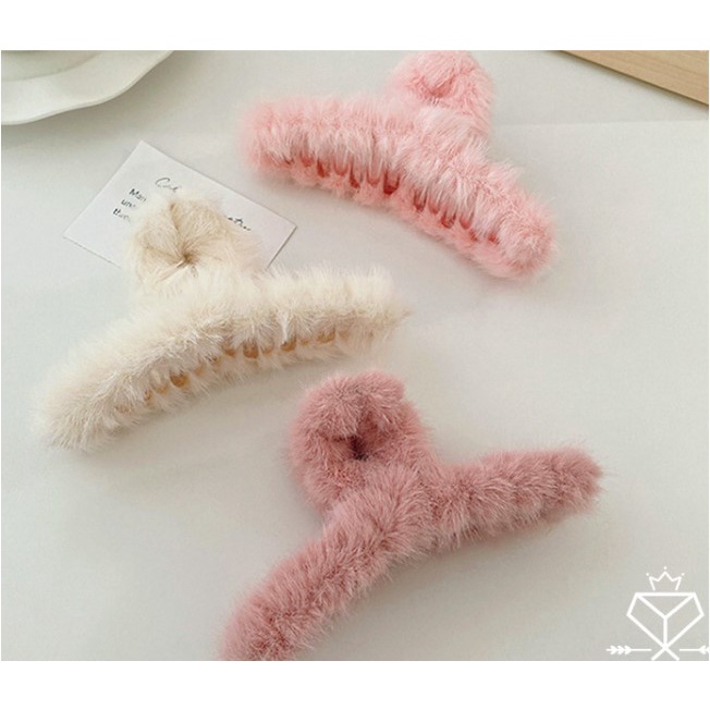 Kẹp tóc càng cua phối vải lông, cặp tóc cỡ lớn màu trơn nhiều màu 11cm, phong cách Hàn Quốc