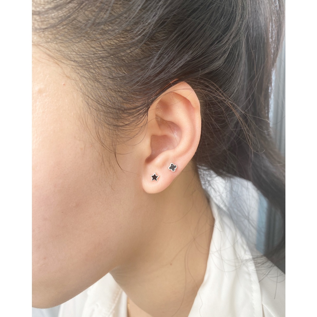 Khuyên tai nụ bạc 925 ngôi sao đen mini xinh xắn trẻ trung Dế Bạc - K6039