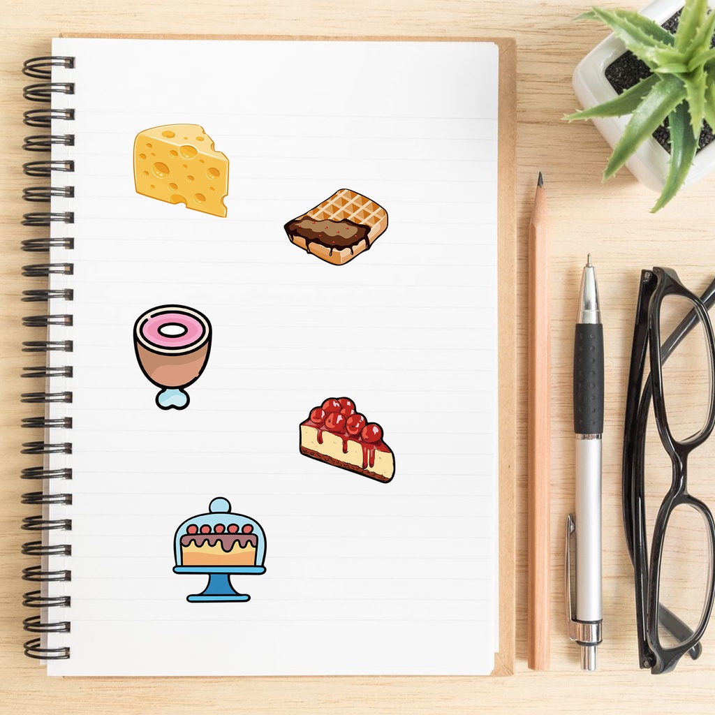Set 100/50 Sticker Dán Trang Trí Hình Đồ Ăn Hoạt Hình