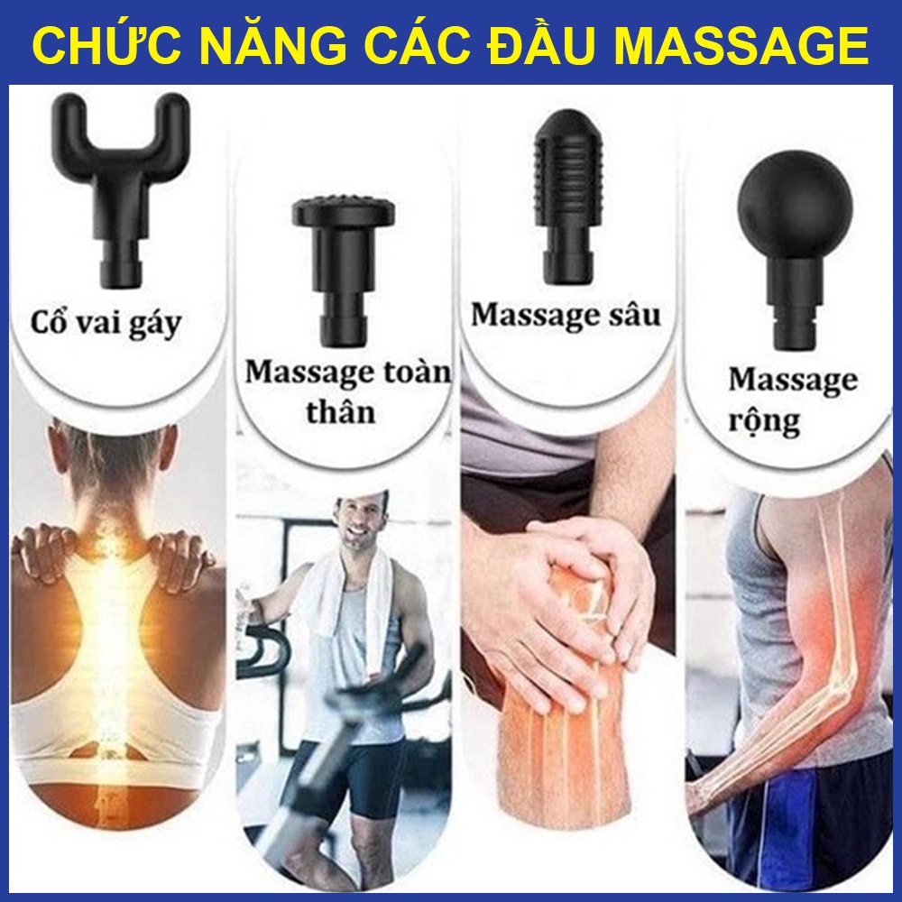 Máy massage cầm tay METAMO 6 đầu 6 cấp độ nóng lạnh trị đau nhức toàn thân, súng massage kèm 6 đầu mát xa chuyên sâu