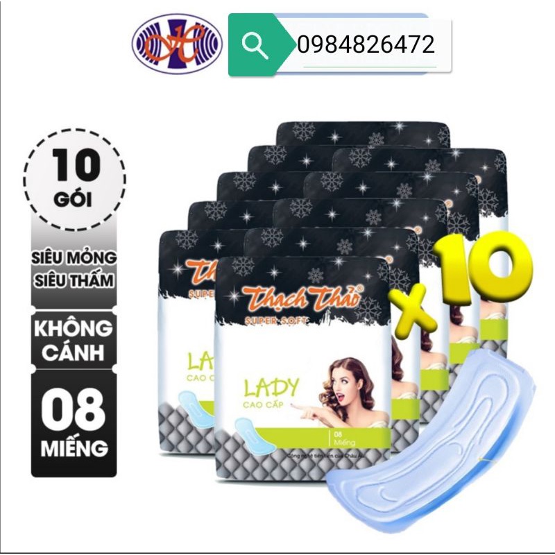 Bộ 10 gói băng vệ sinh ko cánh Thạch thảo lisa 8 miếng / gói ( 2 miếng ban đêm và 6 miếng ban ngày)