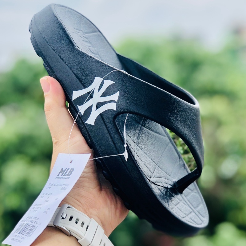 Dép unisex 𝐌𝐋𝐁 ❤️FREESHIP + Hộp❤️ dép kẹp mlb ny bóng chày thể thao nam nữ in NY chất xịn kèm tag mác, đế cao, đen