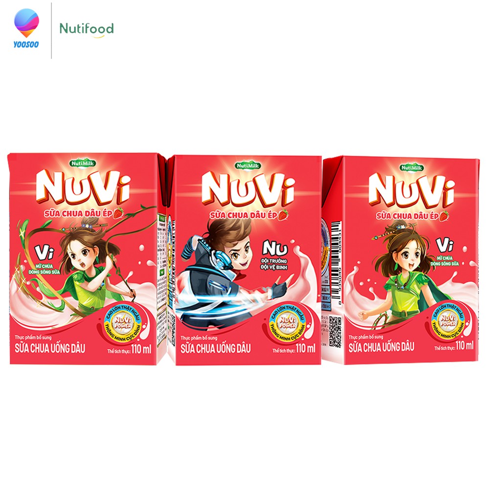 01 Thùng 48 Hộp Nuvi Lúa Mạch Lắc Cacao/ Sữa Chua Dâu/ Sữa tươi Trái Cây Cam/ Nho 110ml NUTIFOOD - YOOSOO MALL